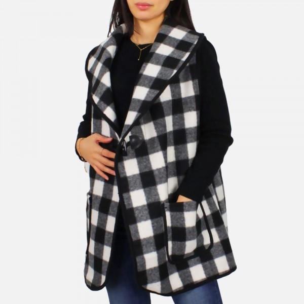Wholesale women s Buffalo Plaid Vest Toggle Button Closure One Fits Most Polyest