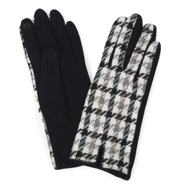Wholesale women s houndstooth printed glove leather cuff trim detail Touchscreen