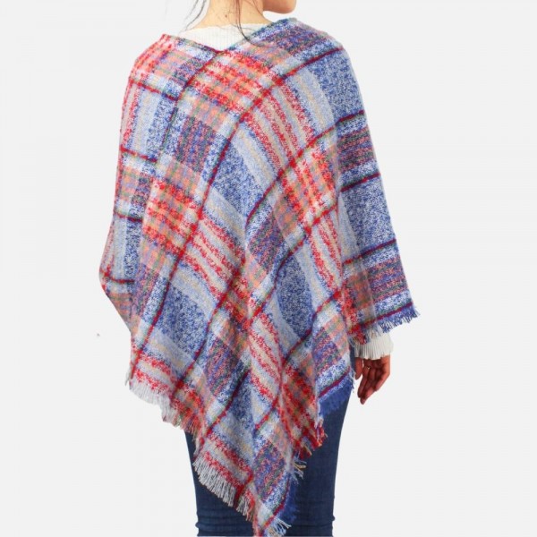 Plaid poncho featuring frayed edges
-One size fits most 0-14
-100% Polyester