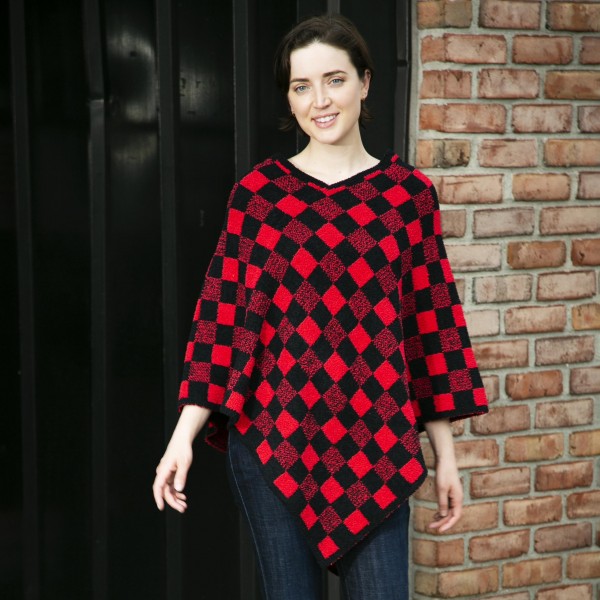 Wholesale checkered Print Poncho One fits most Polyester