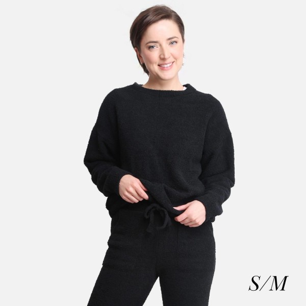 Comfy Luxe Women's Long Sleeve Lounge Top 

- Size: S/M (Sizes 2-8)
- Approximately 24" in Length
- Soft and comfortable fabric with stretch
- Comfortable, relaxed fit
- 100% Polyester 