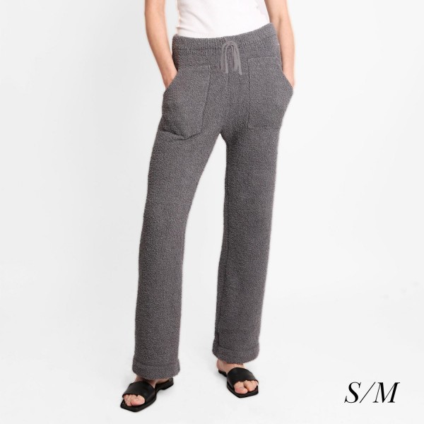 Women's Wide Leg Drawstring Lounge Pants 

• Size: S/M (Sizes 2-8)
• Approximately 41" in Length
• 29" Inseam 
• 100% Polyester 
• Drawstring high-rise waistband 
• Two pockets for keeping your hands warm
• Wide leg silhouette
• Soft and comfortable fabric with stretch
• Comfortable, relaxed fit
• Flare hem
• Style with your favorite tee for a laid-back look
• Soft and stretchy
• Comfortable for lounging at home