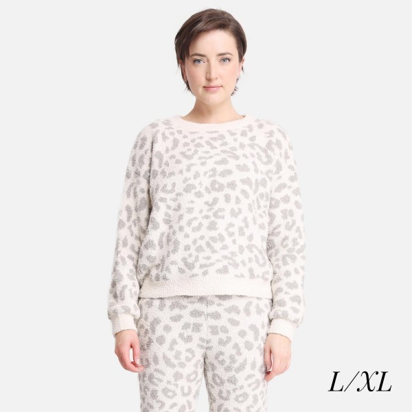 ComfyLUXE Leopard Print Long Sleeve Lounge Top

- Size: L/XL (Sizes 10-14)
- Approximately 25" in Length
- Soft and comfortable fabric with stretch
- Comfortable, relaxed fit
- 100% Polyester