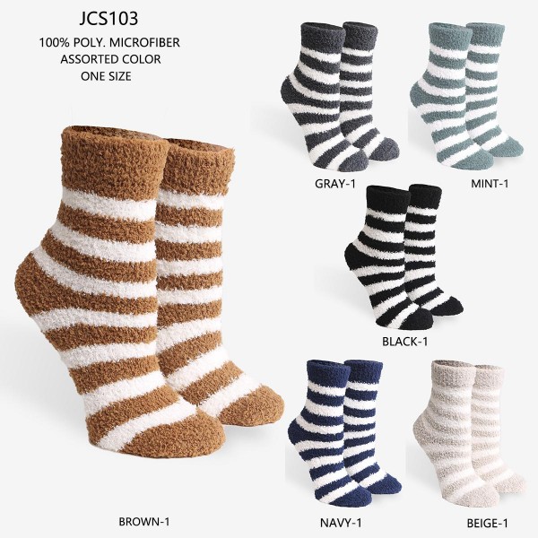 Comfy Luxe Fuzzy Knit Striped Socks (Assorted 6 Pack)


- 6 Pairs of Socks Per Pack
- Assorted Colors (6 Colors Per Pack)
- One Size Fits Most (Sizes Adult 6-11)