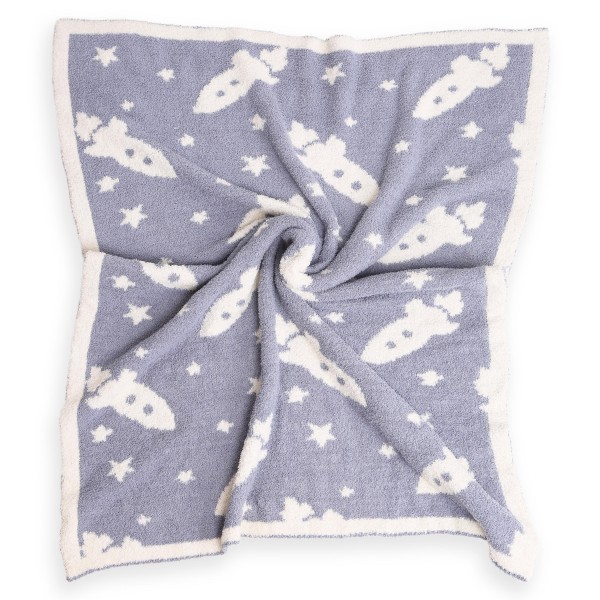 Super Soft Knit Rocket Print ComfyLuxe Baby Blanket. The Softest Throw Blanket Made of the Highest Quality Material. So Soft You Have to Feel Them for Yourself. This Luxurious Throw is a Guaranteed Best Seller this Season!

- Approximately 29" W x 35" L
- 100% Polyester
- Extra Plush and Cozy