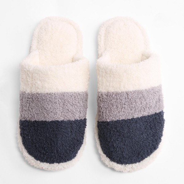 Comfy Luxe Striped Slide On Slippers

- US Women's Size: 8-10
- 100% Polyester
- Rubber Sole