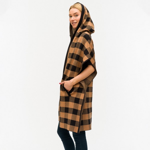 Plaid Print Ruana Featuring Hood 

- One Size Fits Most 0-14
- 70% Viscose, 30% Polyester 