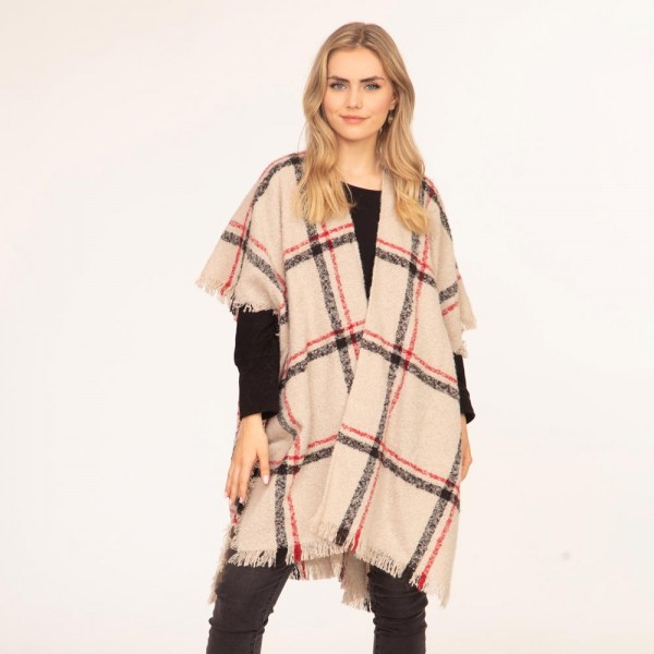 Plaid knit kimono

-One size fits most 0-14
-100% Polyester