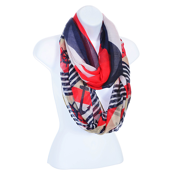 Wholesale lightweight red white blue infinity scarf anchor ships wheel pattern P