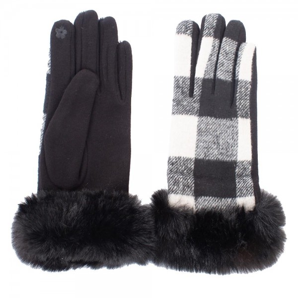 Plaid Gloves Featuring Faux Fur Trim.

- Touch Screen Compatible
- One Size Fits Most
- 100% Polyester