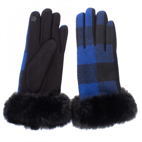 Plaid Gloves Featuring Faux Fur Trim.

- Touch Screen Compatible
- One Size Fits Most
- 100% Polyester