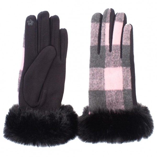 Plaid Gloves Featuring Faux Fur Trim.

- Touch Screen Compatible
- One Size Fits Most
- 100% Polyester