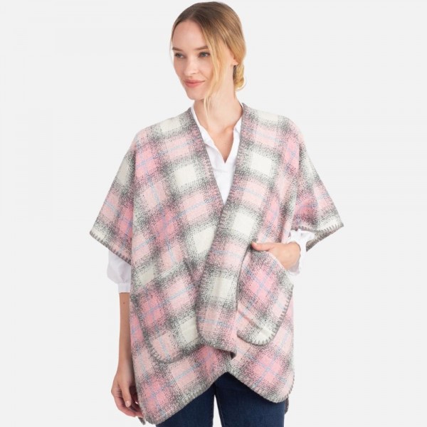 Plaid knit kimono with pockets

-One size fits most
-100% Acrylic