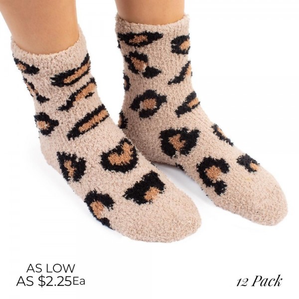 Wholesale fuzzy Poly Microfiber Knit Leopard Print Socks Assorted Pack Pairs Soc