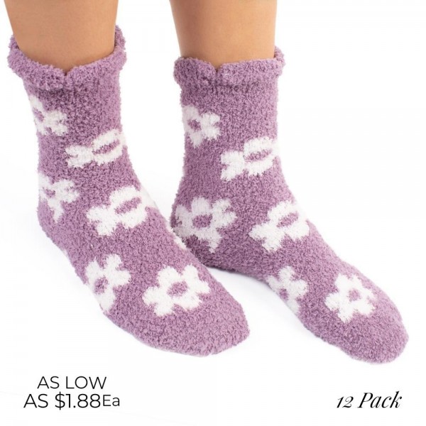 Wholesale fuzzy Poly Microfiber Knit Flower Print Socks Assorted Pack Pairs Sock