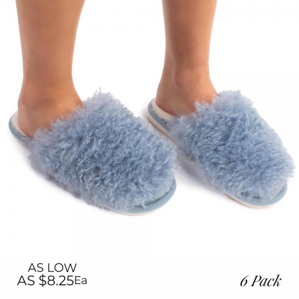 Wholesale fuzzy Slippers Faux Fur Insoles Pairs Per Pack Rubber Sole Assorted S