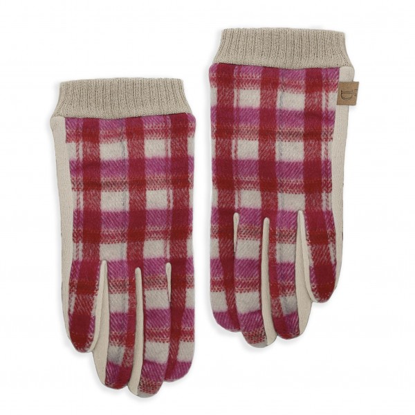 Do Everything In Love Knit plaid gloves With Elastic Wrist Details. 

-Touch screen compatible
-One size fits most
-50% Cotton, 50% Polyester 