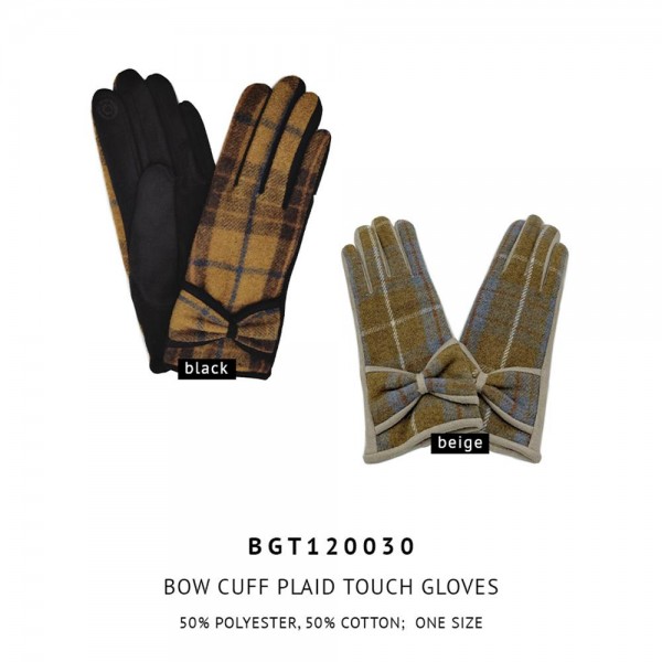 Do Everything In Love Plaid Touch Screen Gloves With Bow.

- Touchscreen Compatible
- One Size Fits Most
- 50% Polyester, 50% Cotton 
