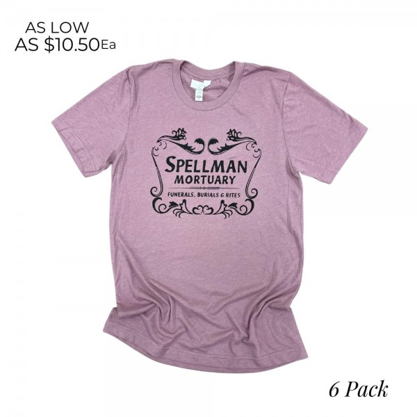 Wholesale spellman Mortuary Graphic Tee Printed Bella Canvas Tee Shirts Per Pack