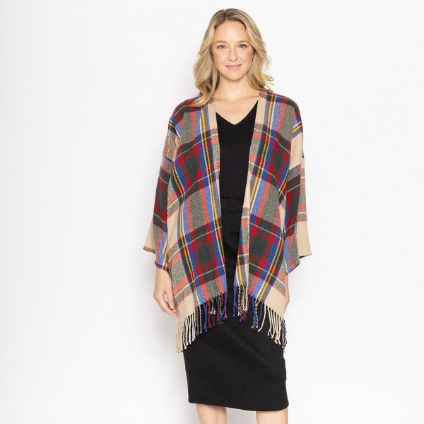 Do Everything In Love Soft Knit Plaid Pattern Kimono Featuring Tassel Hem

- One Size Fits Most 0-14
- 50% Cotton / 50% Polyester