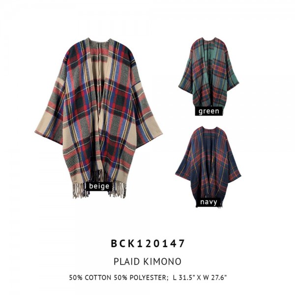 Do Everything In Love Soft Knit Plaid Pattern Kimono Featuring Tassel Hem

- One Size Fits Most 0-14
- 50% Cotton / 50% Polyester