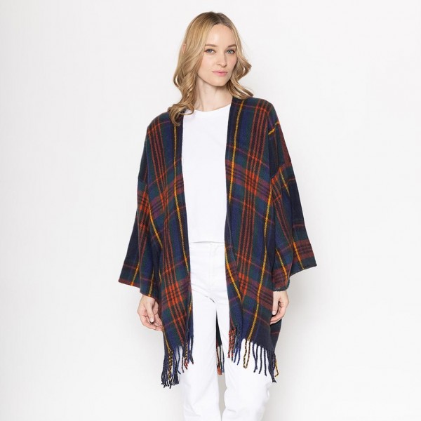 Do Everything In Love Soft Knit Plaid Pattern Kimono Featuring Tassel Hem

- One Size Fits Most 0-14
- 50% Cotton / 50% Polyester