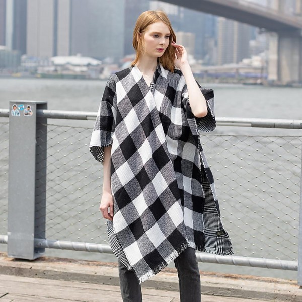 Wholesale do Everything Love Reversible Knit Buffalo Check Kimono One Fits Most