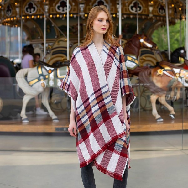 Do Everything In Love Reversible Plaid Kimono with Frayed Hem 

- One Size Fits Most 0-14
- 100% Polyester