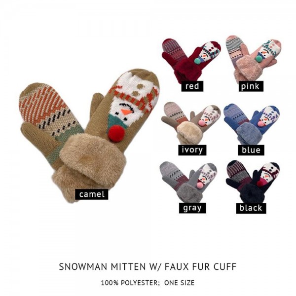 Thick Knit Snowman Mittens With Faux Fur Cuff

- One Size Fits Most
- Lined
- 100% Acrylic