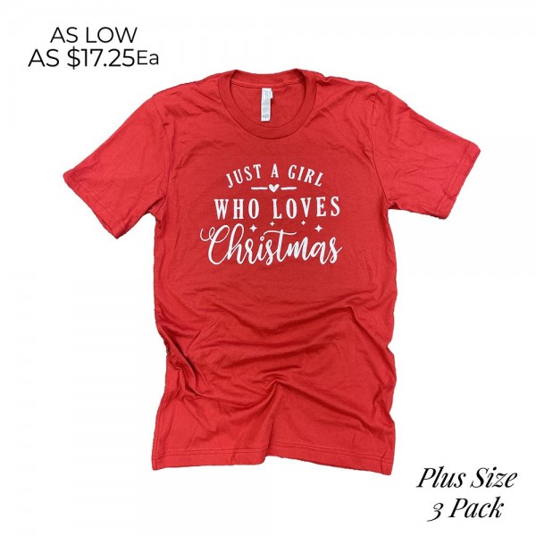 Wholesale plus Girl Loves Christmas Graphic Tee Printed Bella Canvas Brand Tee S