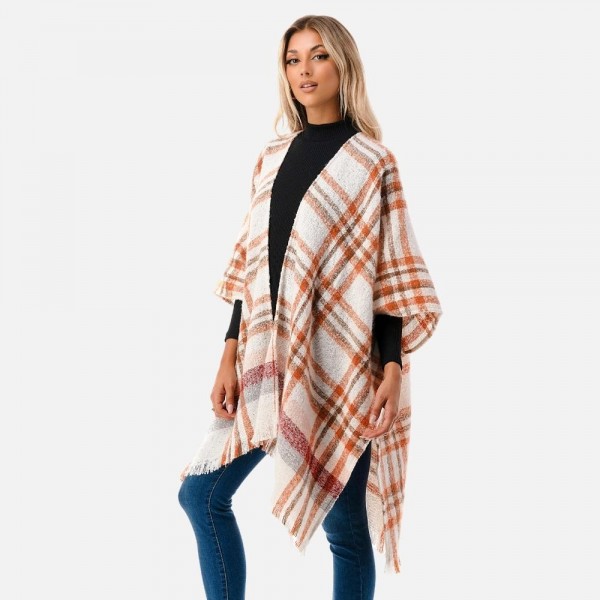 Soft Fuzzy Plaid Pattern Knit Ruana With Frayed Hem

- One Size Fits Most 0-14
- 100% Polyester