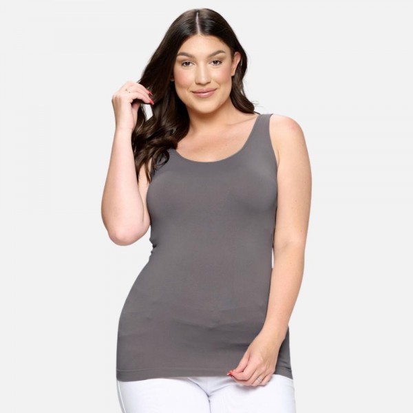 Women's Plus Size Seamless Reversible V-Neck Tank Top

- Wide shoulder straps
- V-neckline
- Back scoop neck
- Fitted silhouette
- Seamless design
- Buttery soft fabrication with stretch
- Longline hem


- One Size Fits Most 16-22
- 92% Nylon, 8% Spandex