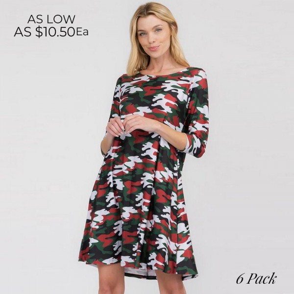 Wholesale women s Cardinal Red Camo Print Line Dress Camo print Side pockets lin