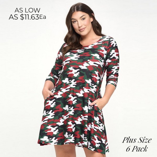 Wholesale women s Plus Cardinal Red Camo Print Line Dress Camo print Side pocket