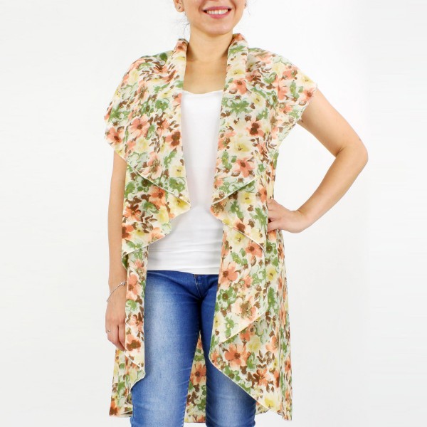 Lightweight Floral Print Kimono Vest

- One Size Fits Most 0-14
- 100% Polyester