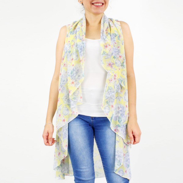 Wholesale lightweight Floral Print Vest Kimono One Fits Most Polyester