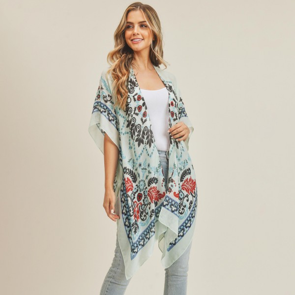 Women's Lightweight Damask Print Kimono.

- One size fits most 0-14
- 100% Polyester