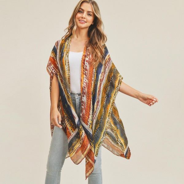 Lightweight Linear Detail Print Kimono

- One size fits most (0-14)
- Approximately 37" in Length
- 100% Polyester