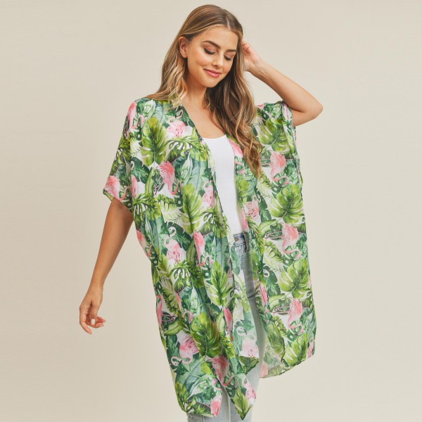 Wholesale women s Lightweight Flamingo Palm Leaf Kimono Polyester One Fits Most
