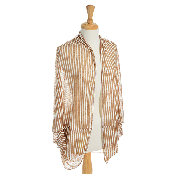 Wholesale tan white striped lightweight kimono top Polyester One fits most
