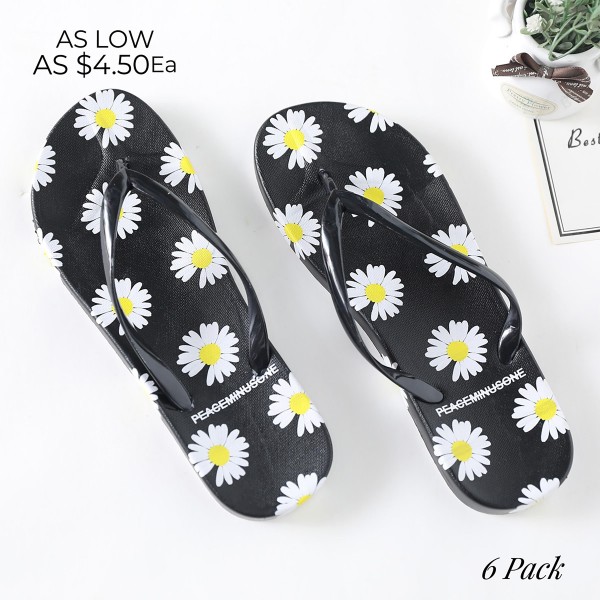 Wholesale floral Print Flip Flops Pairs Per Pack Rubber Soles S M L