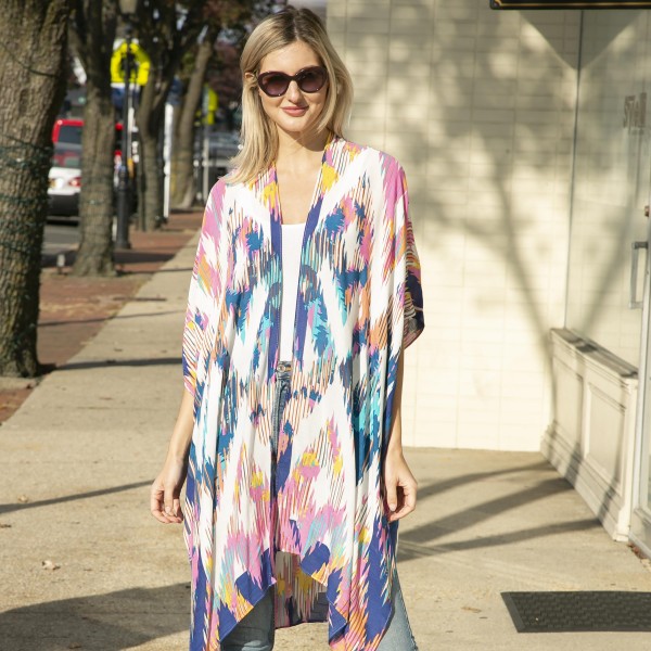 Lightweight Abstract Diamond Pattern Kimono

- Approximately 37" Length
- One Size Fits Most (0-14)
- 100% Viscose