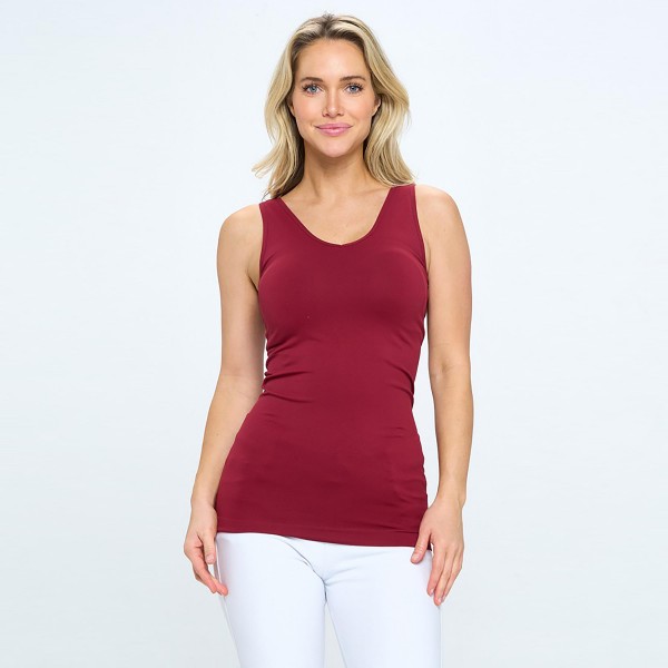 Women's Seamless Reversible V-Neck Tank Top

- Wide shoulder straps
- V-neckline
- Back scoop neck
- Fitted silhouette
- Seamless design
- Buttery soft fabrication with stretch
- Longline hem


- One size fits most 0-14
- 92% Nylon, 8% Spandex