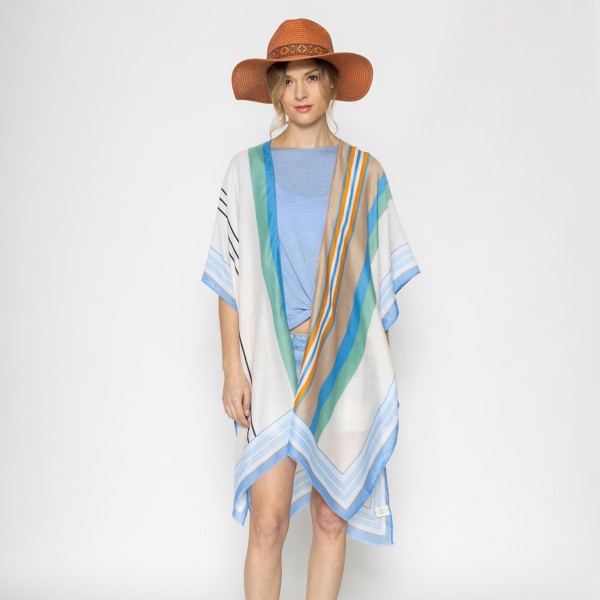 Wholesale lightweight Summertime Stripes Kimono One Fits Most Polyester