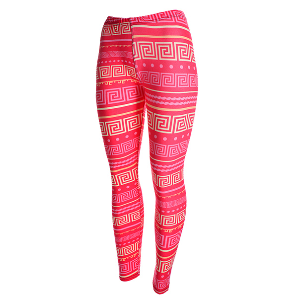 Wholesale hot pink peach skin leggings pink pale yellow Greek Key pattern Polyes