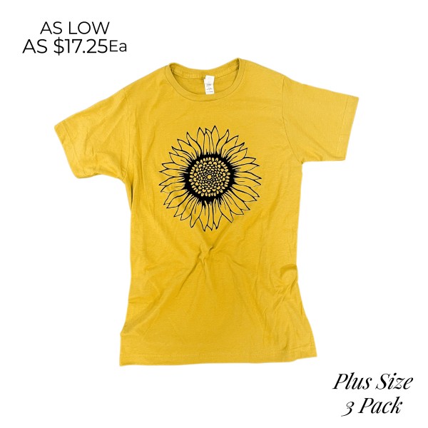 Wholesale sunflower Graphic Tee Printed Tultex Brand Tee Shirts Per Pack Plus XL