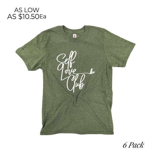 Self Love Club Graphic Tee

- Printed on Gildan Soft Style Brand Tee
- 6 Shirts Per Pack
- 1-S / 2-M / 2-L / 1-XL
- 50% Cotton / 50% Polyester