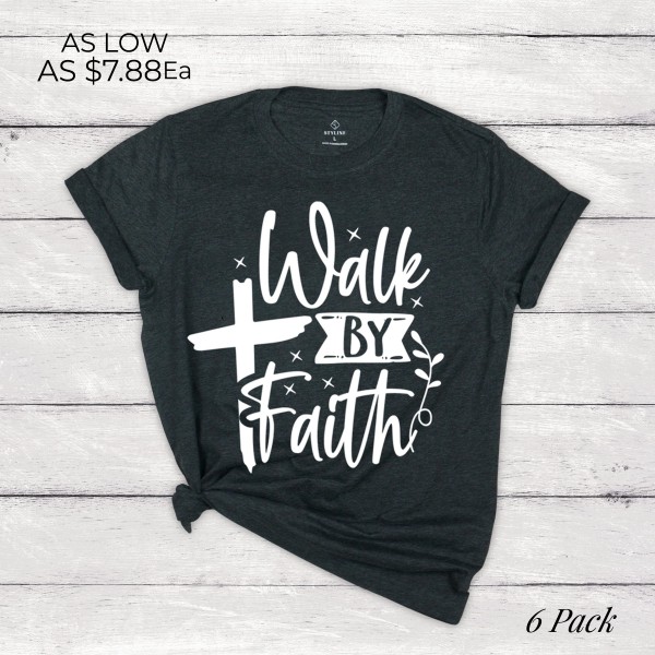 Wholesale walk Faith Graphic Tee Shirts Per Pack S M L XL Cotton Polyester