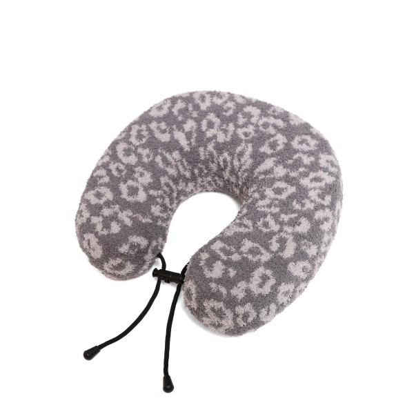 Wholesale comfyLuxe Leopard Travel Neck Pillow Drawstring Snap Closure Poly Micr