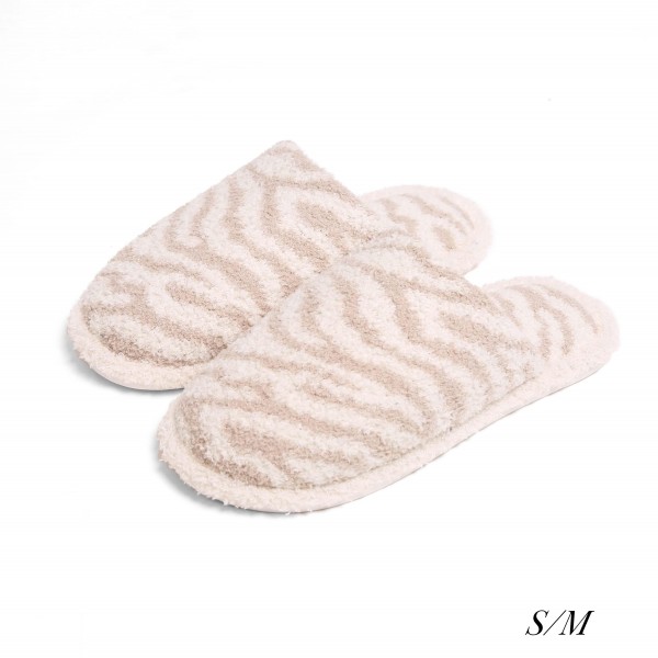 Comfy Luxe Zebra Print Slide On Slippers

- US Women's Size: 6-8
- 100% Polyester
- Rubber Sole